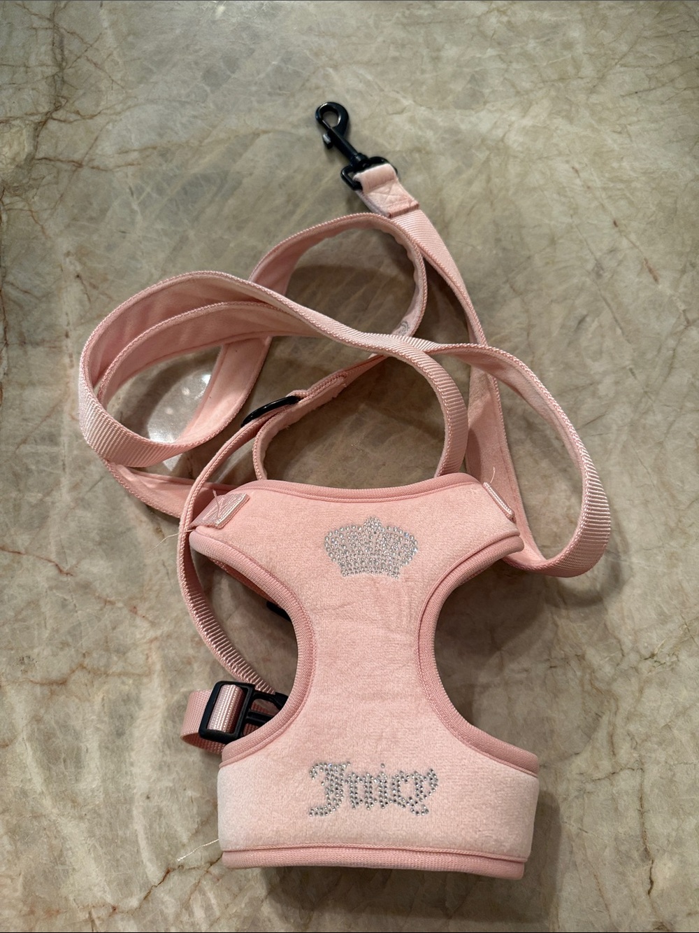 Juicy Couture Pink Crystal Crown & Juicy Logo Dog Harness with Leash